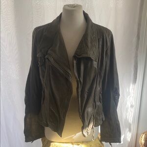 Danier Green Leather Jacket Relaxed Fit Shawl Collar